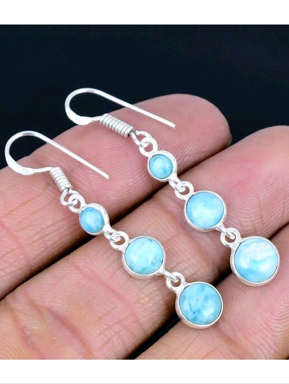 Larimar Gemstone 925 Sterling Silver Handmade Drop Dangle Earrings